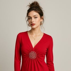 🔥 Ruby Rockstar Ruched Top ✨ (V-Neck • Long Sleeve) Bundle & Save #PoshStyle ⭐️